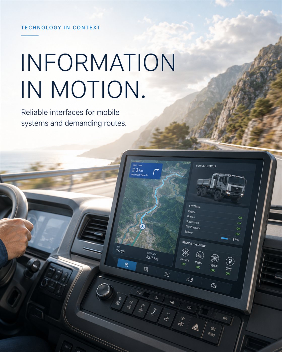 Vehicle cockpit display with navigation · Information in Motion.