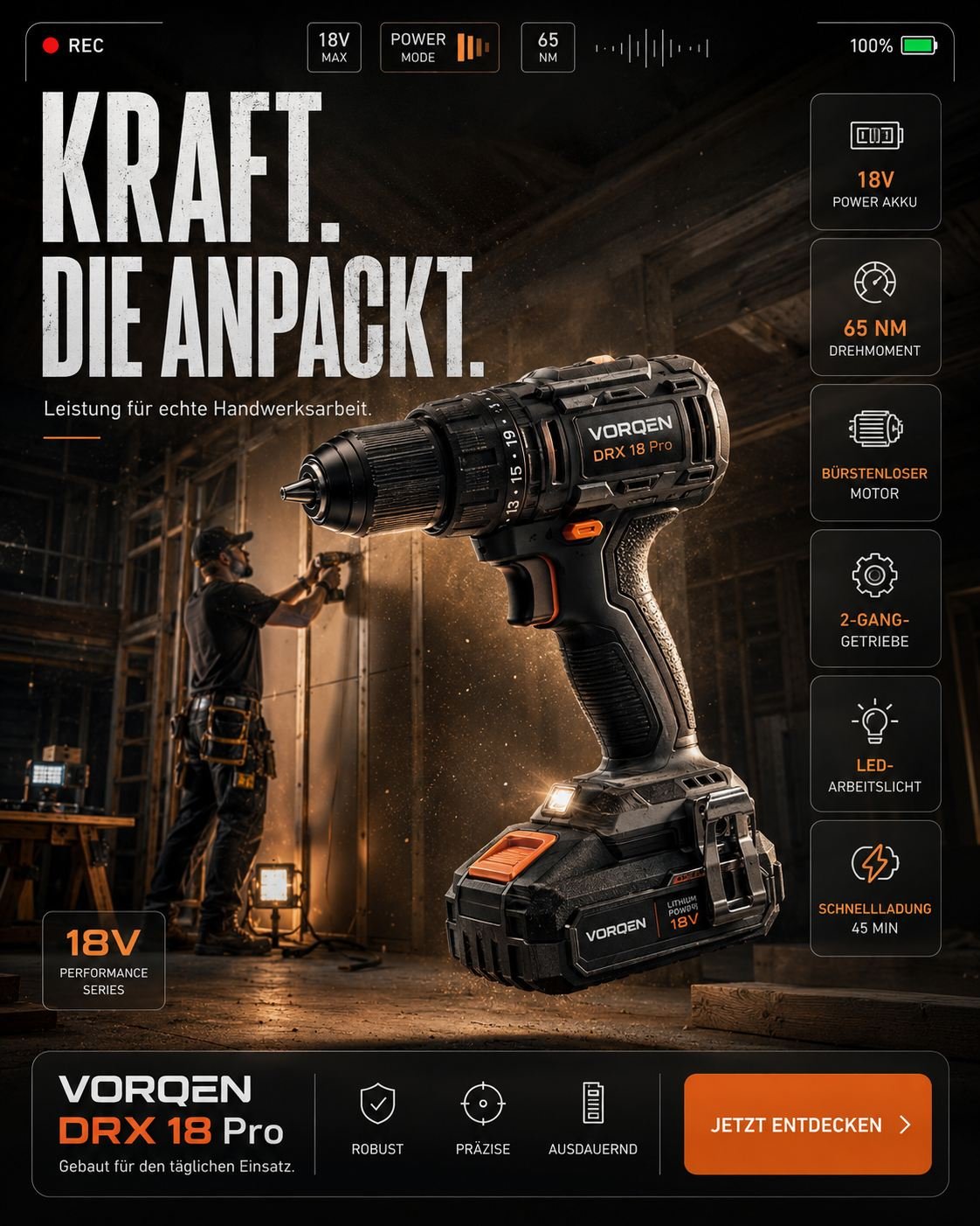 VORQEN DRX 18 Pro · Power that gets to work